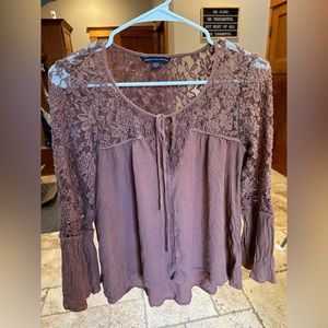American Eagle Brown Lace Angel Sleeved Top Size Small